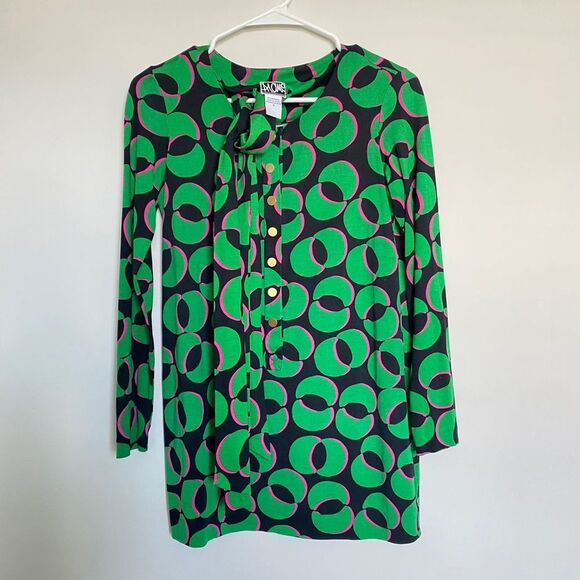 Diane von Furstenberg Alama Silk Shift Dress Mini Tie Neck Vintage Size 2 - Picture 1 of 5